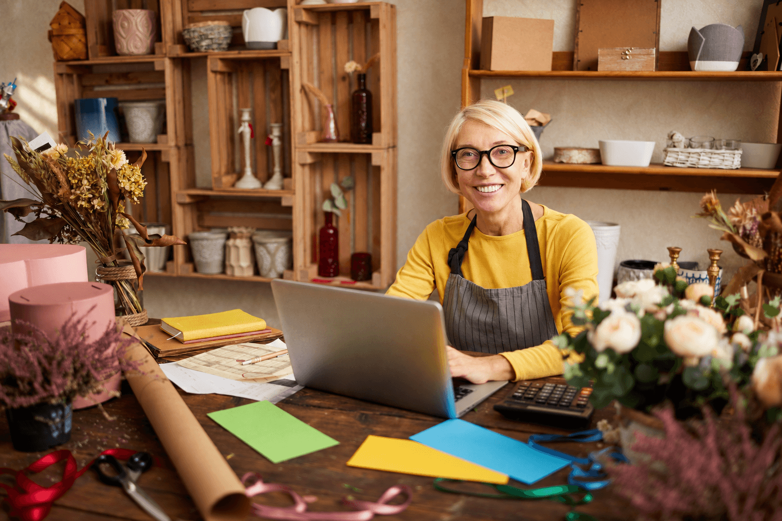 Small business owner working in her shop